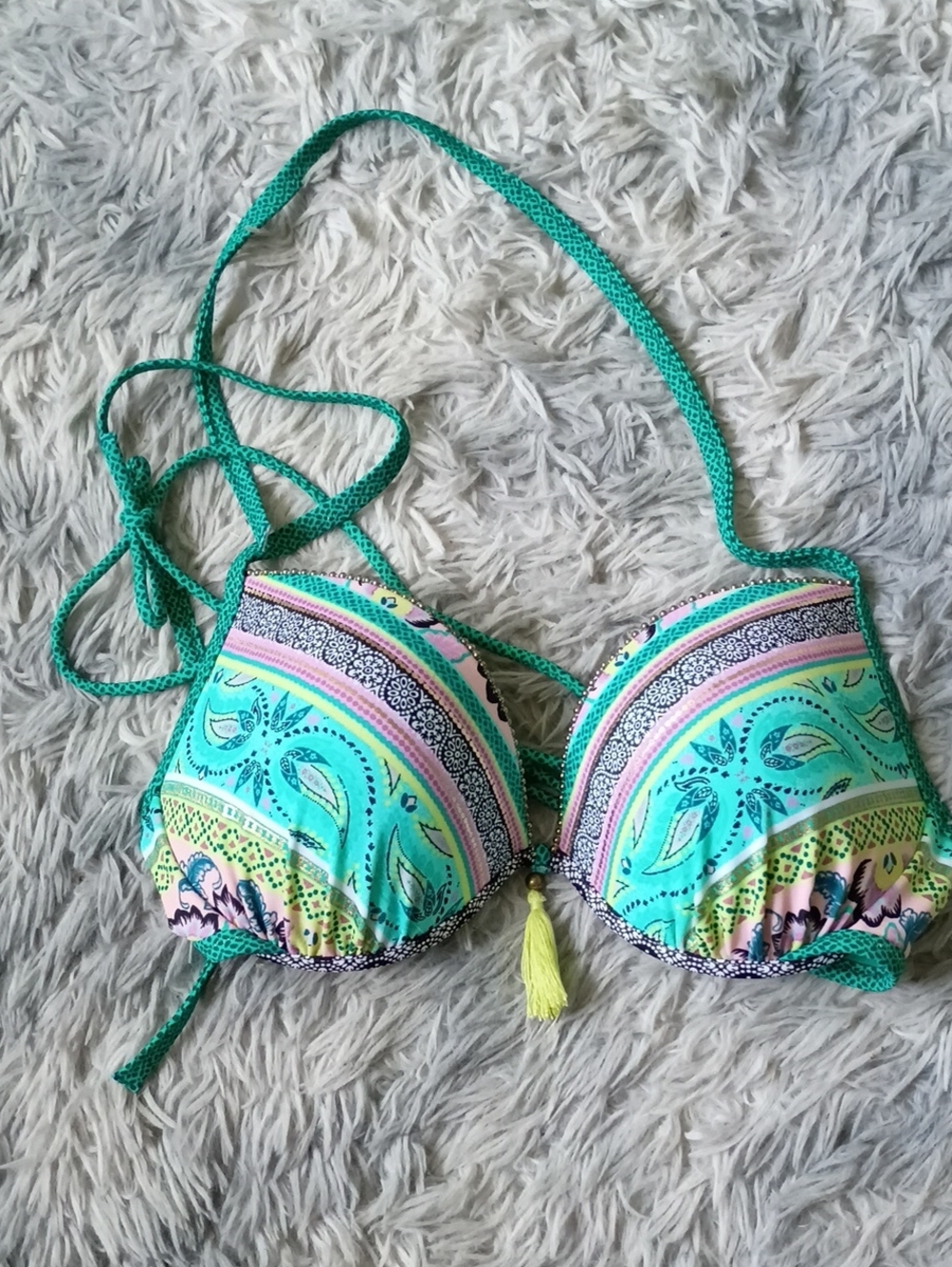 Shade & Shore Turquoise Multi-Print Bikini Top